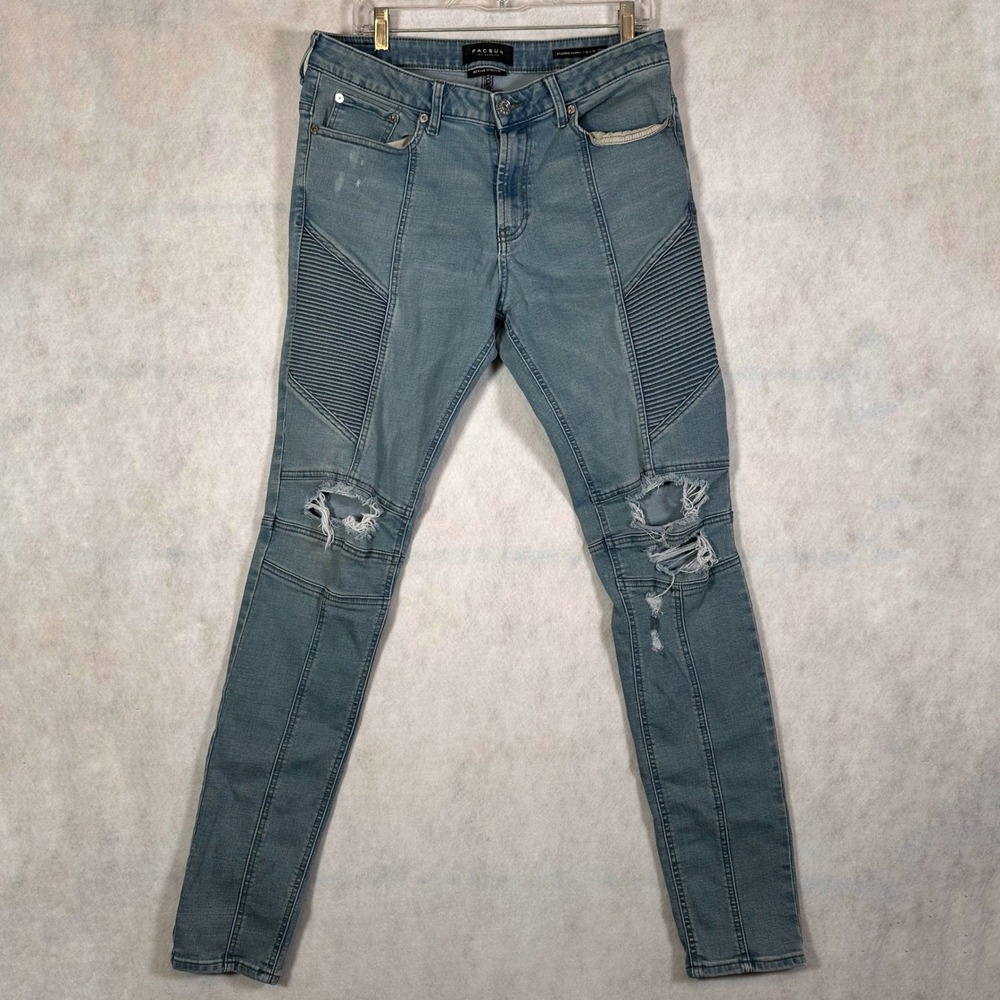 PacSun Jeans Stacked Skinny Mens 32x32 Blue Good Distressed Moto Active Stretch
